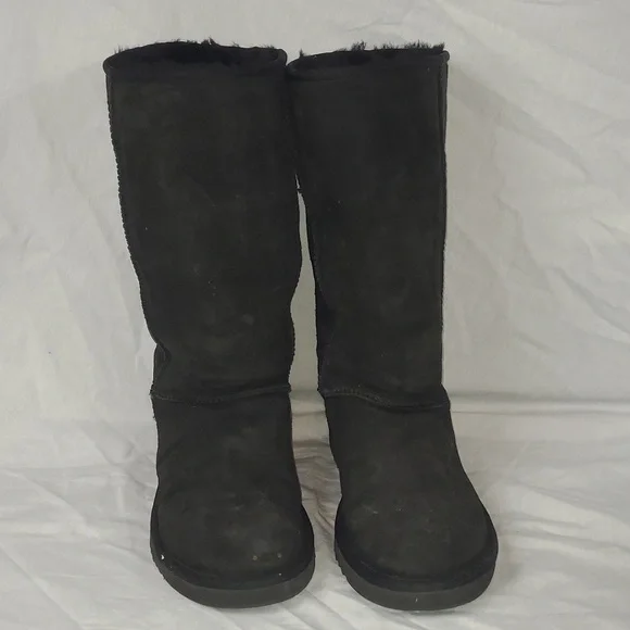 UGG AUSTRALIA Black With Black Wool Tall Boots Size 7 - Picture 1 of 8